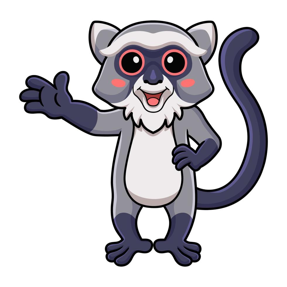 Cute samango monkey cartoon waving hand vector