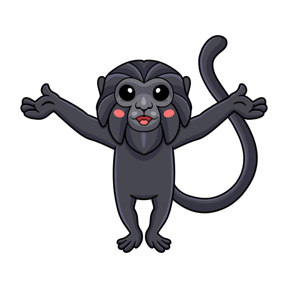 linda caricatura de mono de goeldi levantando las manos vector