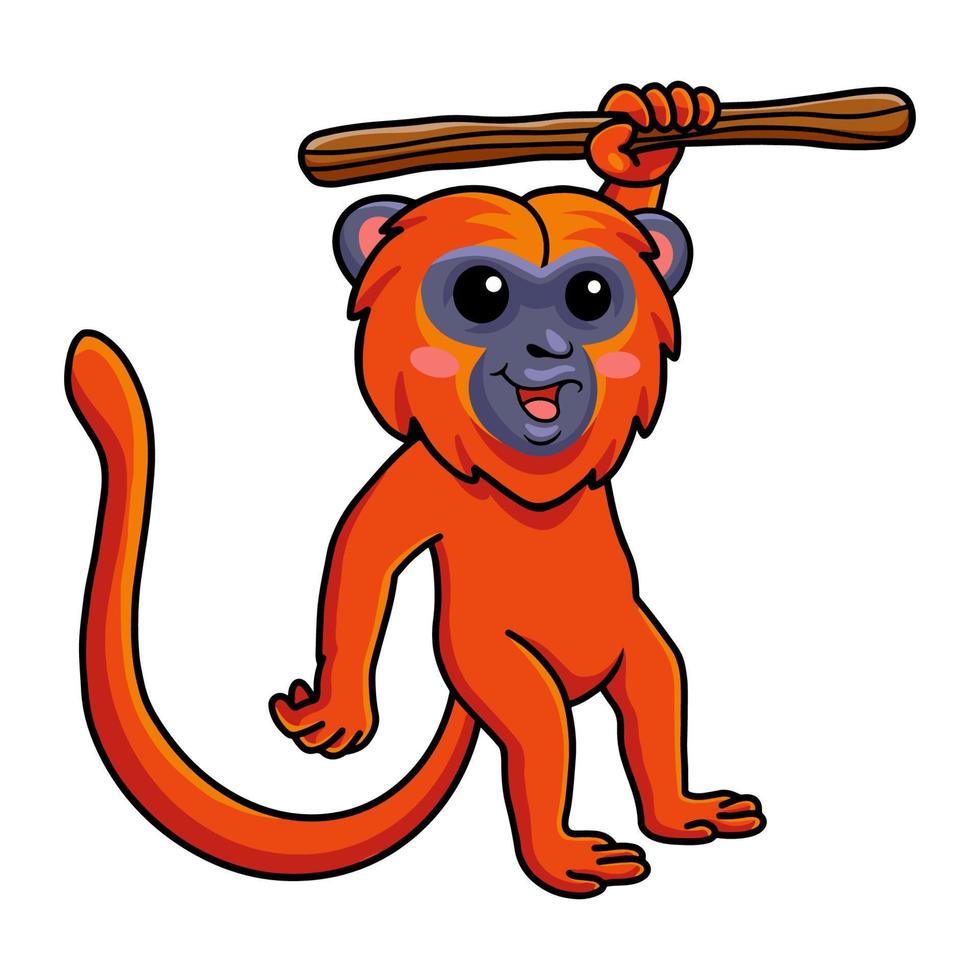 Cute red howler monkey cartoon hanging on tree vector