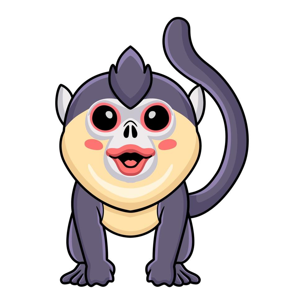 Cute little snub nosed monkey cartoon sitting vector