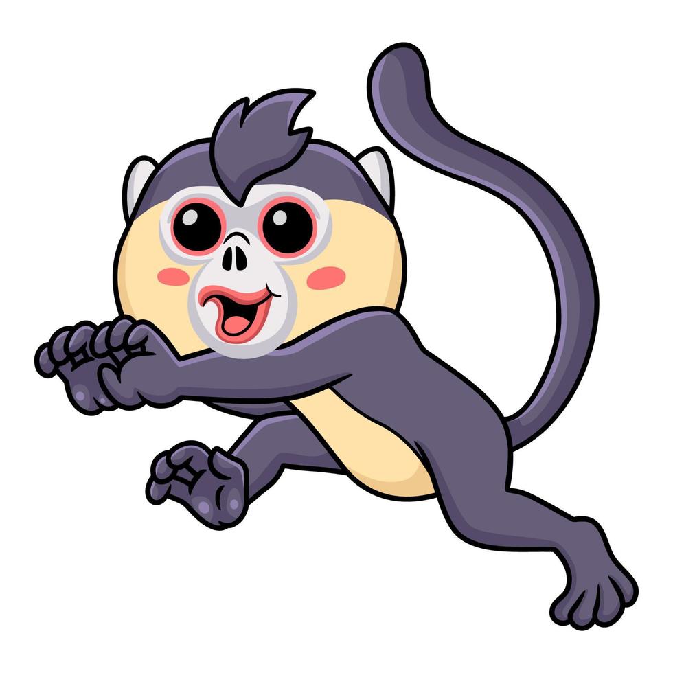 Cute little snub nosed monkey cartoon running vector