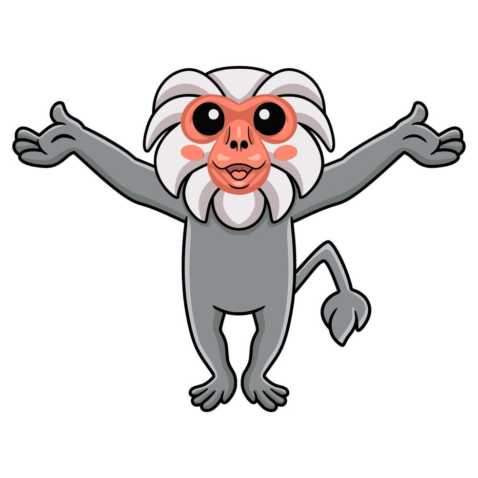 Cute little hamadryad monkey cartoon raising hands vector