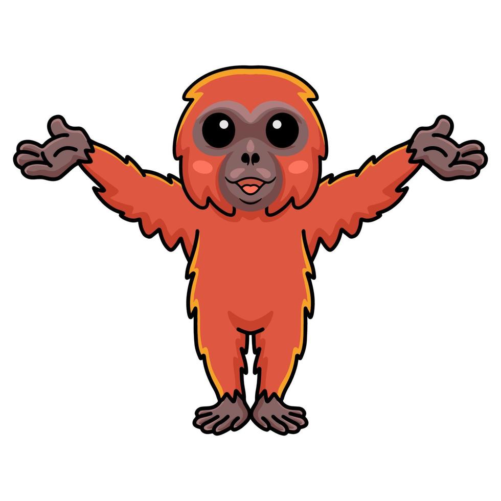 Cute little orangutan cartoon raising hands vector