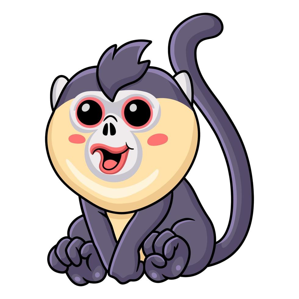 Cute little snub nosed monkey cartoon sitting vector