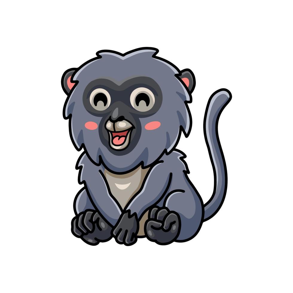 Cute dusky leaf monkey cartoon sitting vector