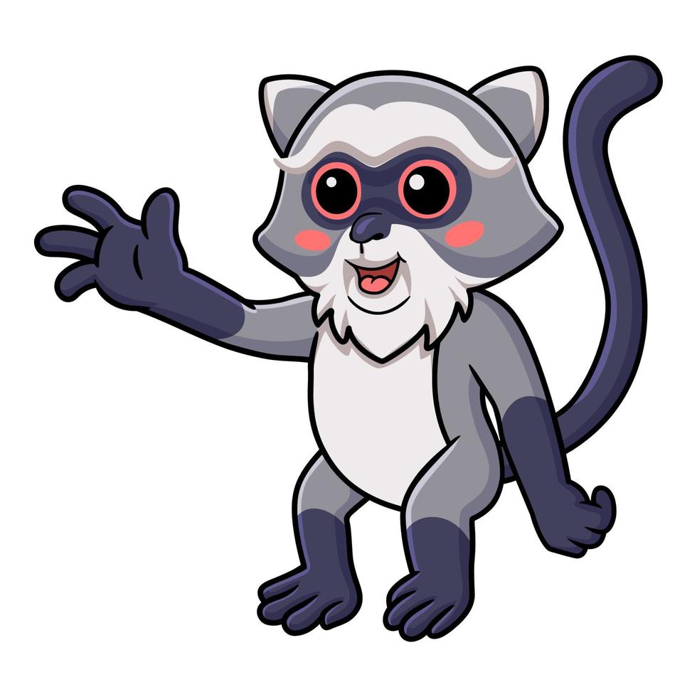 Cute samango monkey cartoon waving hand vector