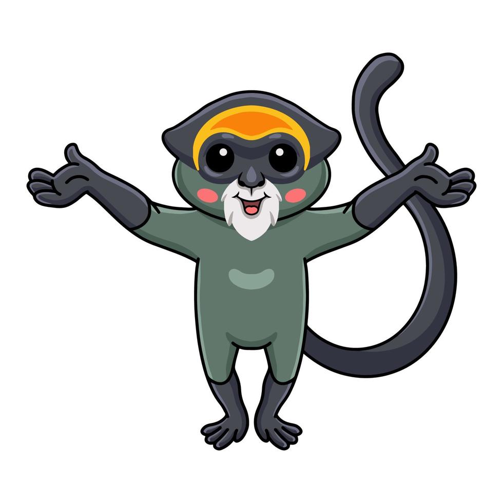 Cute de brazza's monkey cartoon raising hands vector