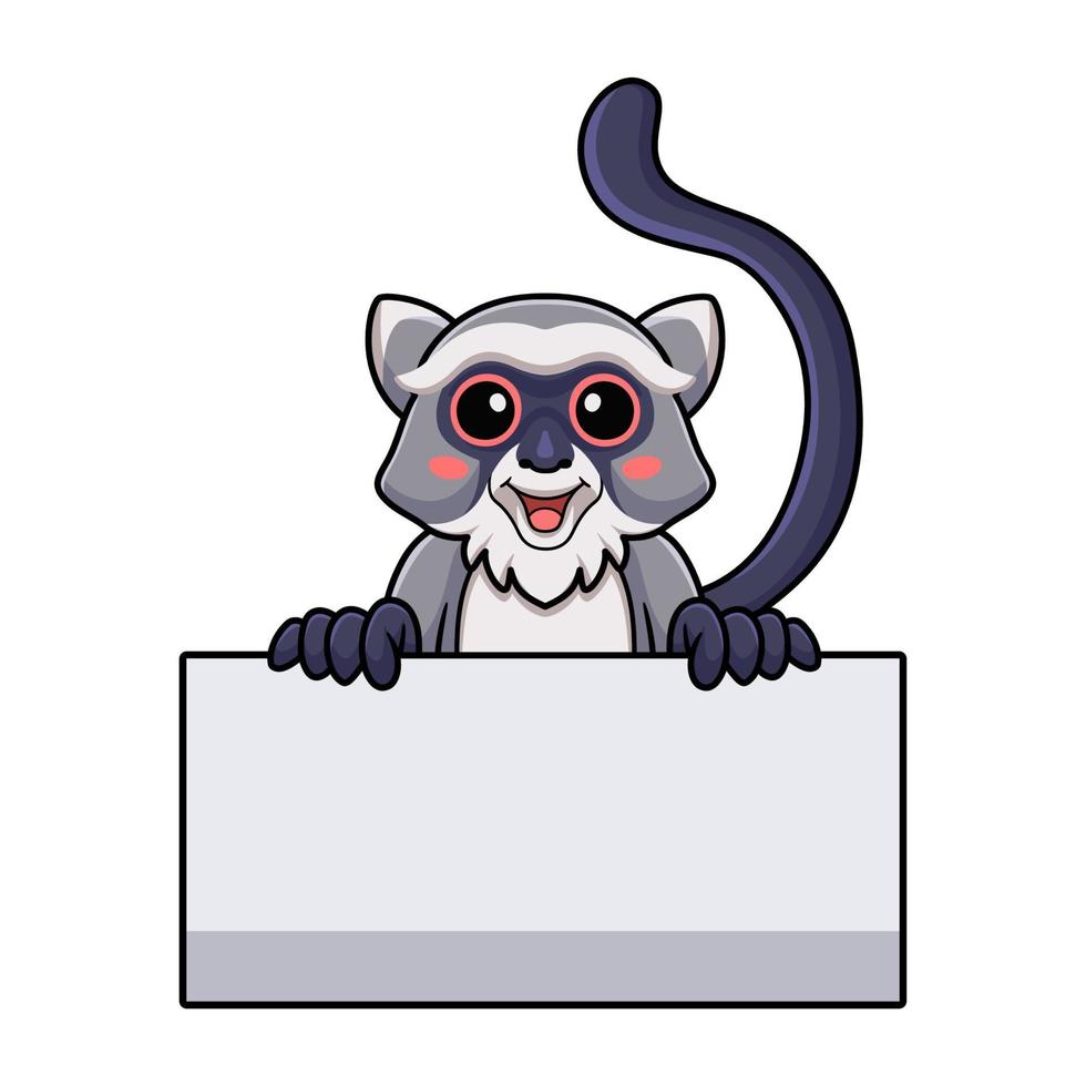 Cute samango monkey cartoon with blank sign vector