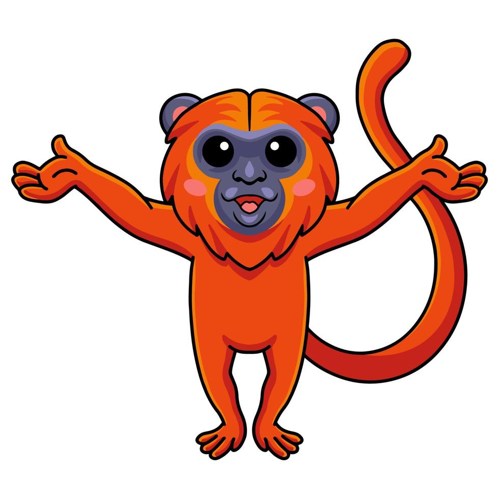 Cute red howler monkey cartoon raising hands vector