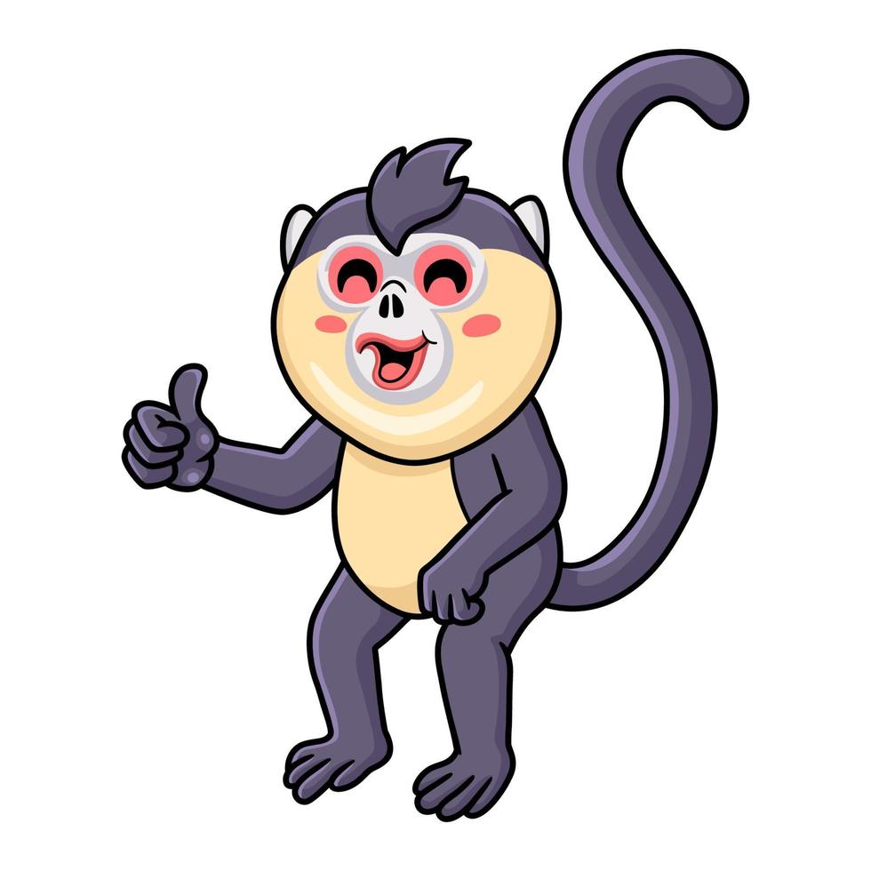Cute little snub nosed monkey cartoon giving thumb up vector