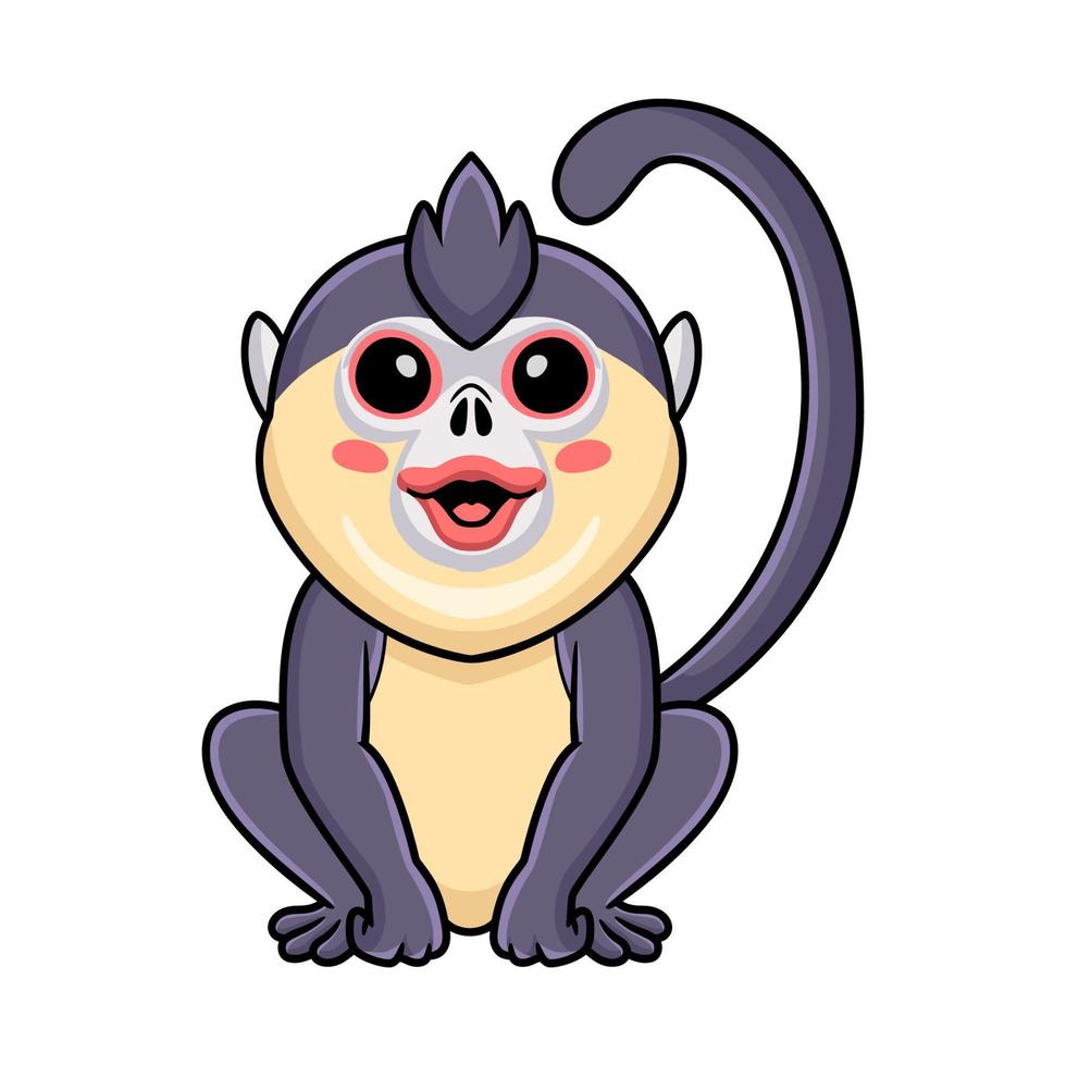 Cute little snub nosed monkey cartoon sitting vector