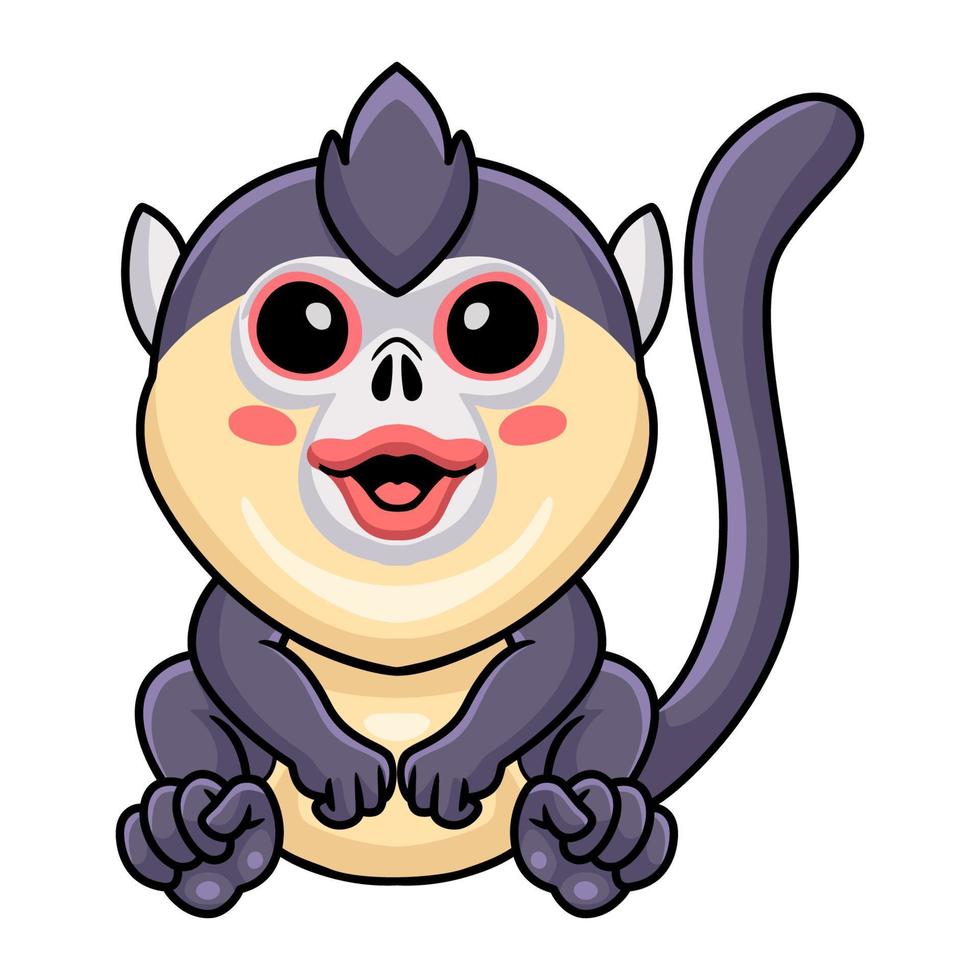 Cute little snub nosed monkey cartoon sitting vector