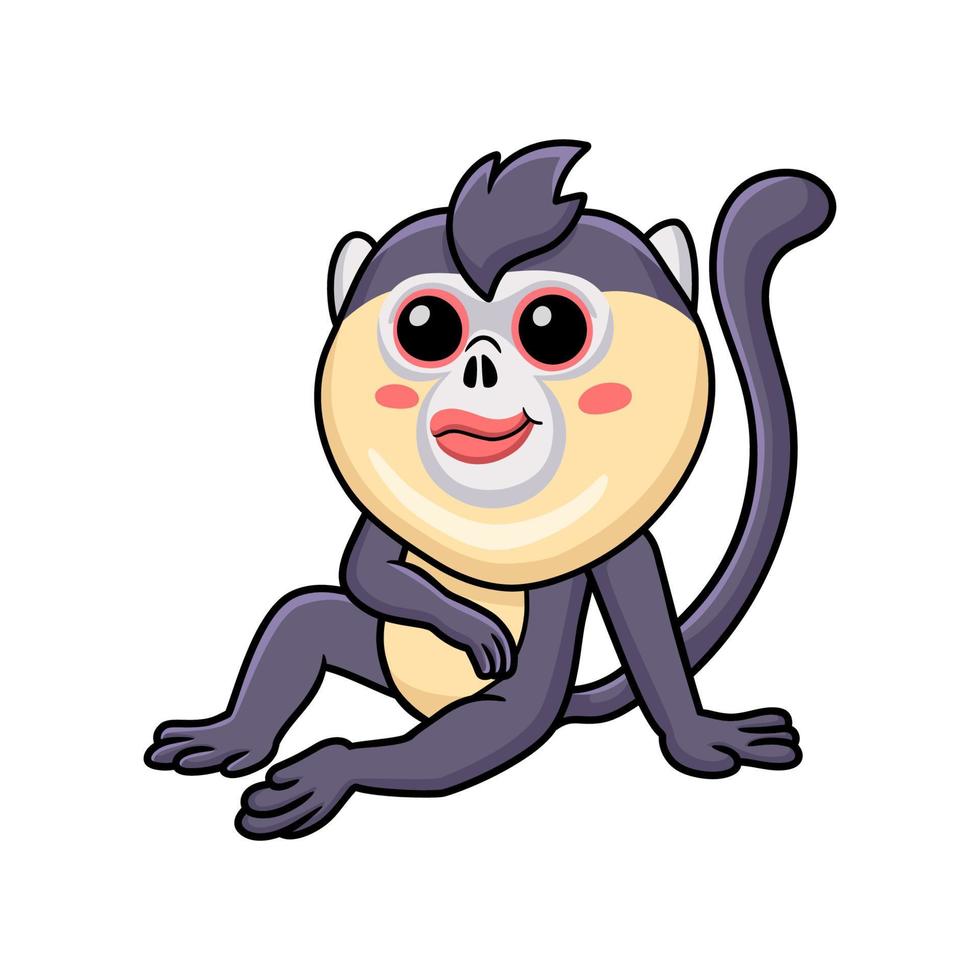 Cute little snub nosed monkey cartoon sitting vector