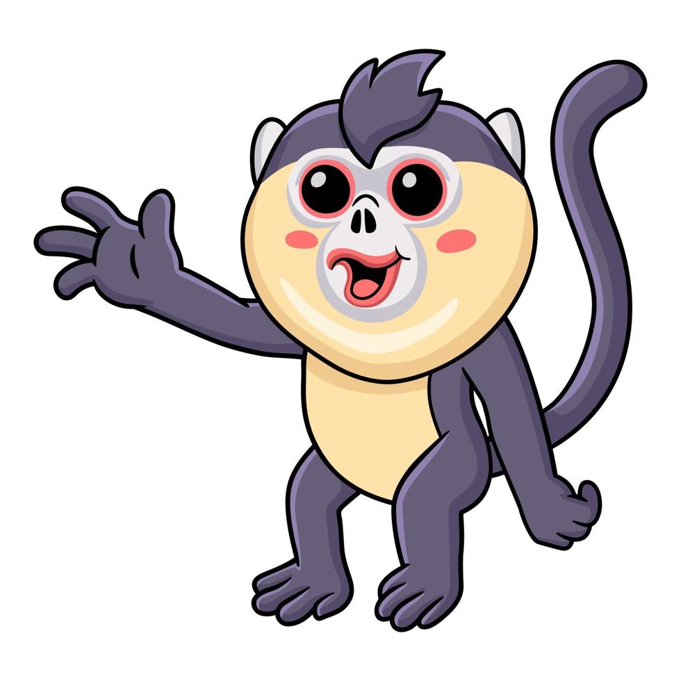 Cute little snub nosed monkey cartoon waving hand vector