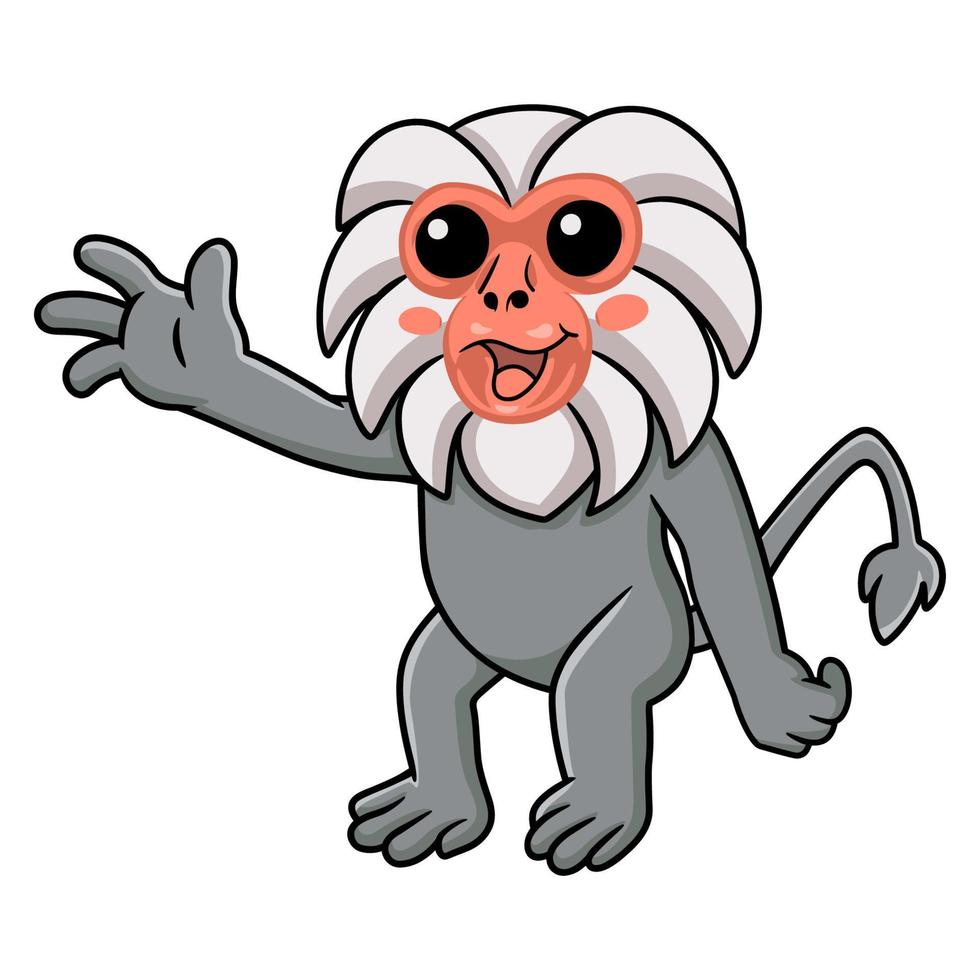 Cute little hamadryad monkey cartoon waving hand vector