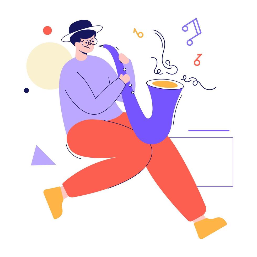 mira esta ilustración plana de saxofonista vector