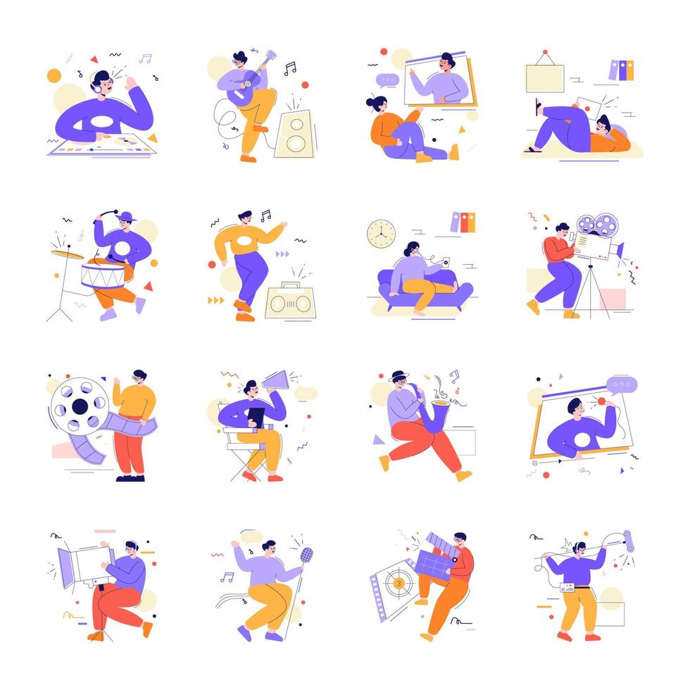Pack of Musicians Flat Illustrations vector