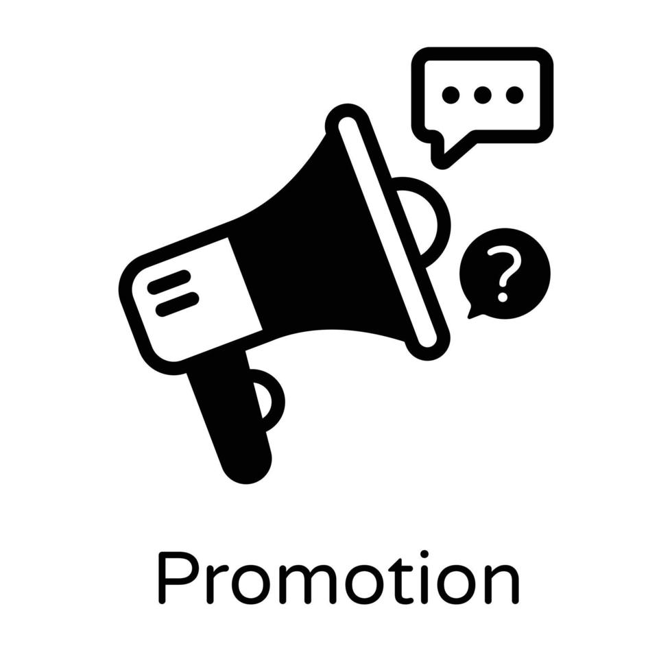 A solid icon of a promotion, message bubble with loudspeaker vector