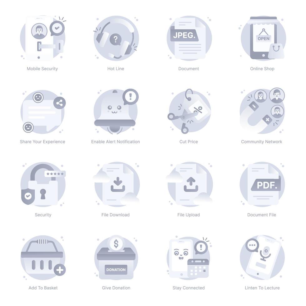 conjunto de iconos redondeados planos de archivos multimedia vector