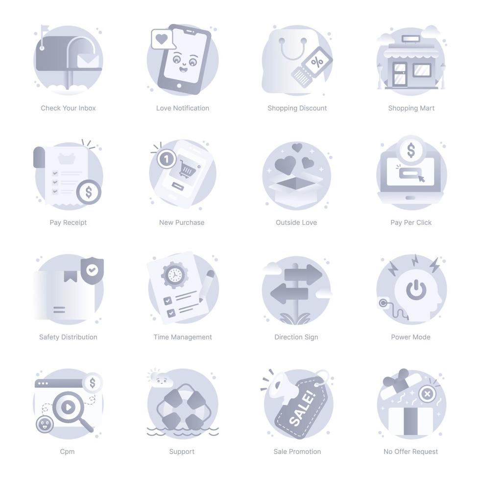 Set of Media and Ecommerce Flat Rounded Icons vector