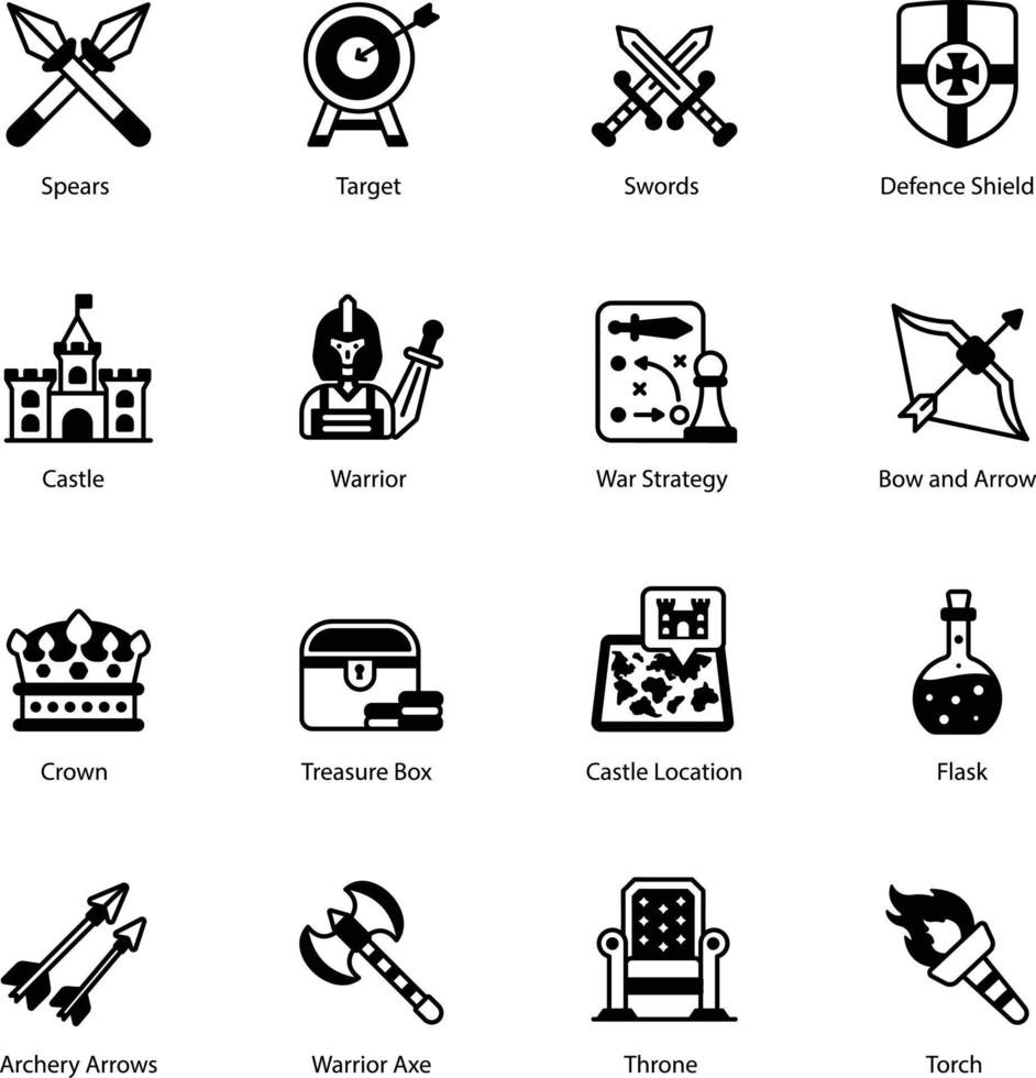 Pack of Weapons Solid Icons vector