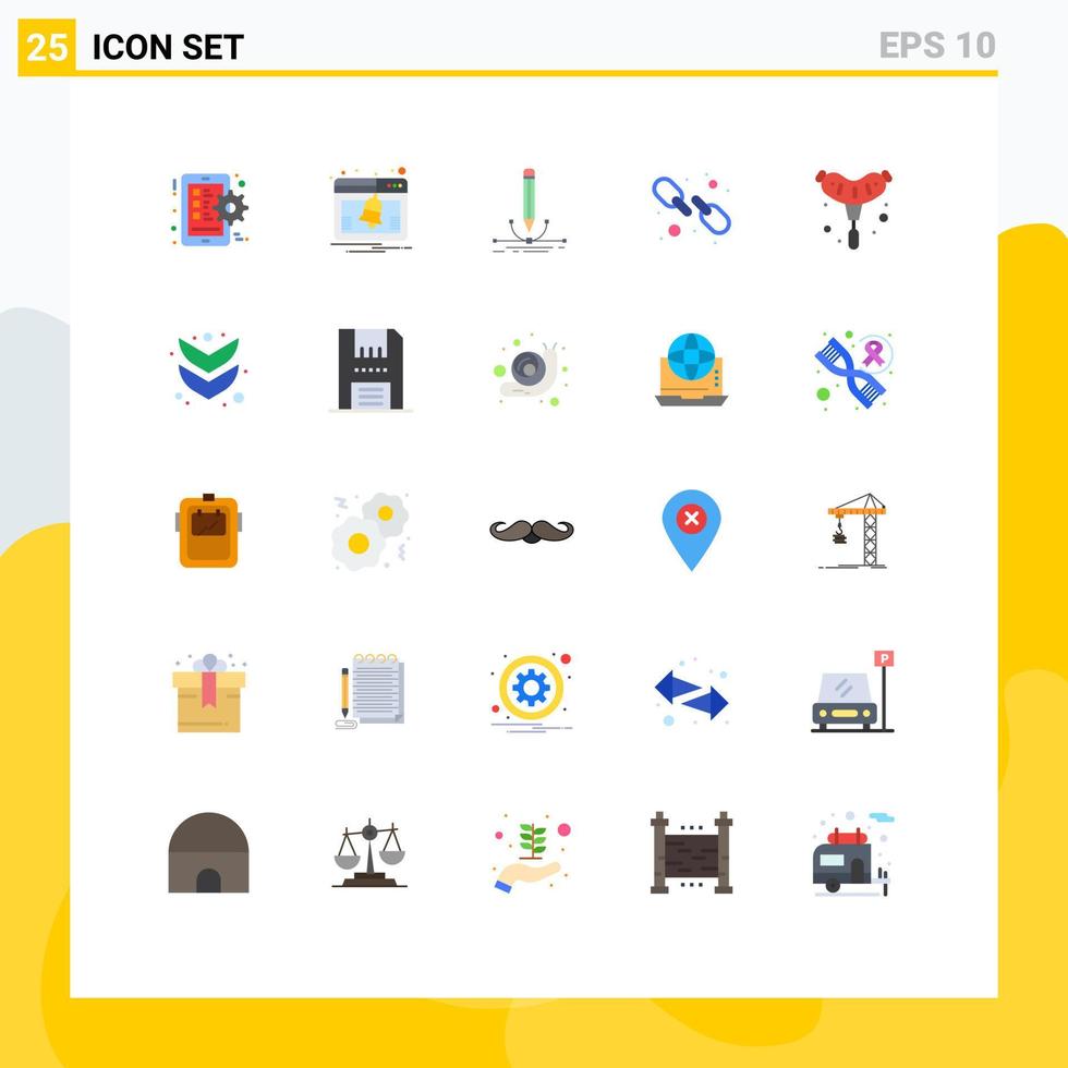 Mobile Interface Flat Color Set of 25 Pictograms of bbq web illustration link draw Editable Vector Design Elements