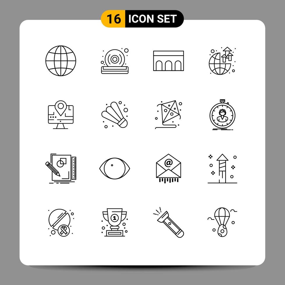 Modern Set of 16 Outlines Pictograph of map profit architecture world global Editable Vector Design Elements