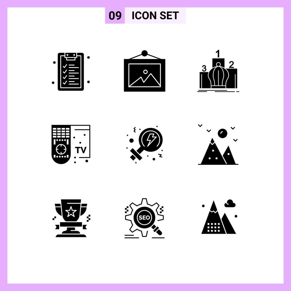 Pack of 9 creative Solid Glyphs of women feminism leadership tv control Editable Vector Design Elements