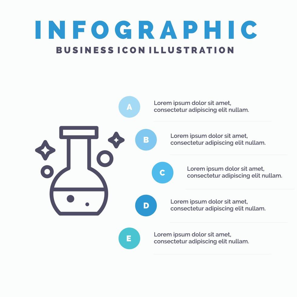 Tube Flask Lab Test Line icon with 5 steps presentation infographics Background vector