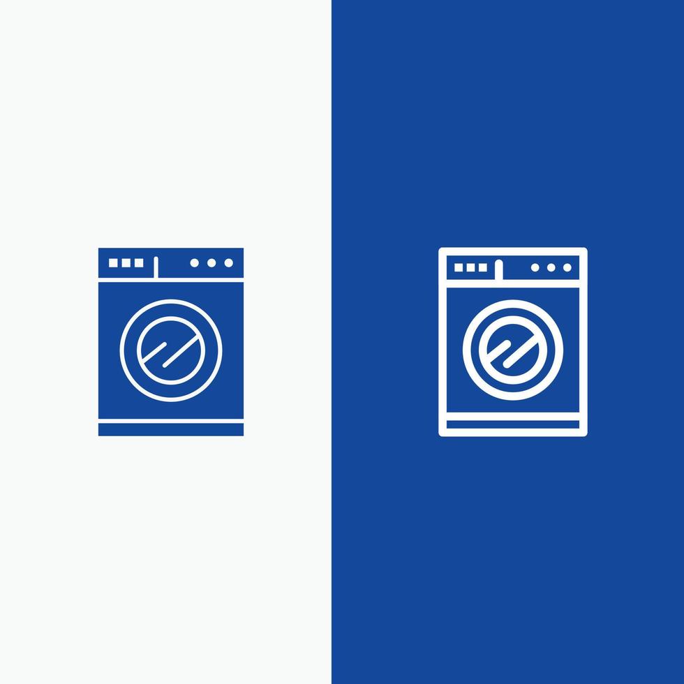 Kitchen Machine Washing Line and Glyph Solid icon Blue banner vector