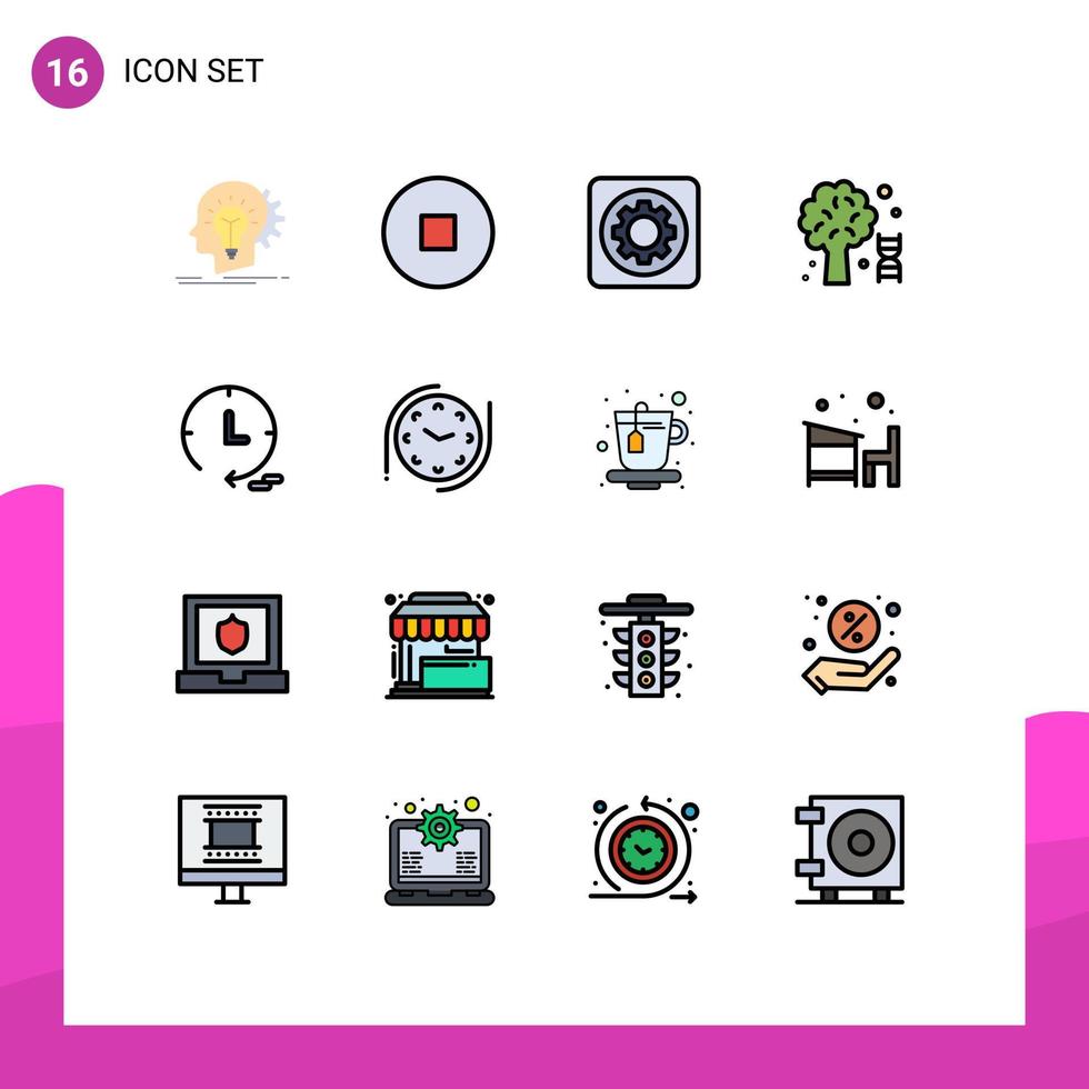 Set of 16 Modern UI Icons Symbols Signs for time tree mechanic science knowledge Editable Creative Vector Design Elements