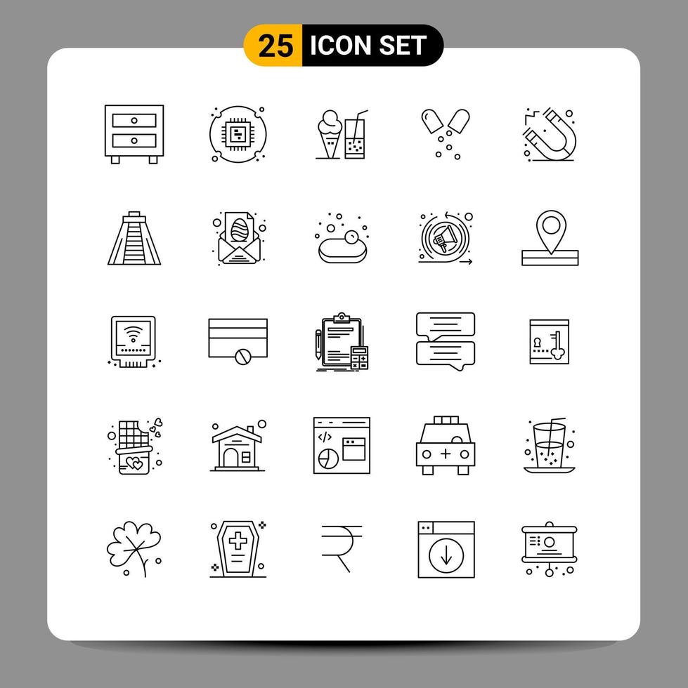 25 Universal Lines Set for Web and Mobile Applications magnet medical drink healthcare antibiotics Editable Vector Design Elements