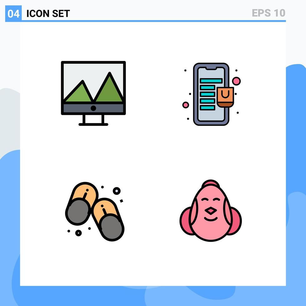 Set of 4 Modern UI Icons Symbols Signs for analytics slippers bag online store egg Editable Vector Design Elements