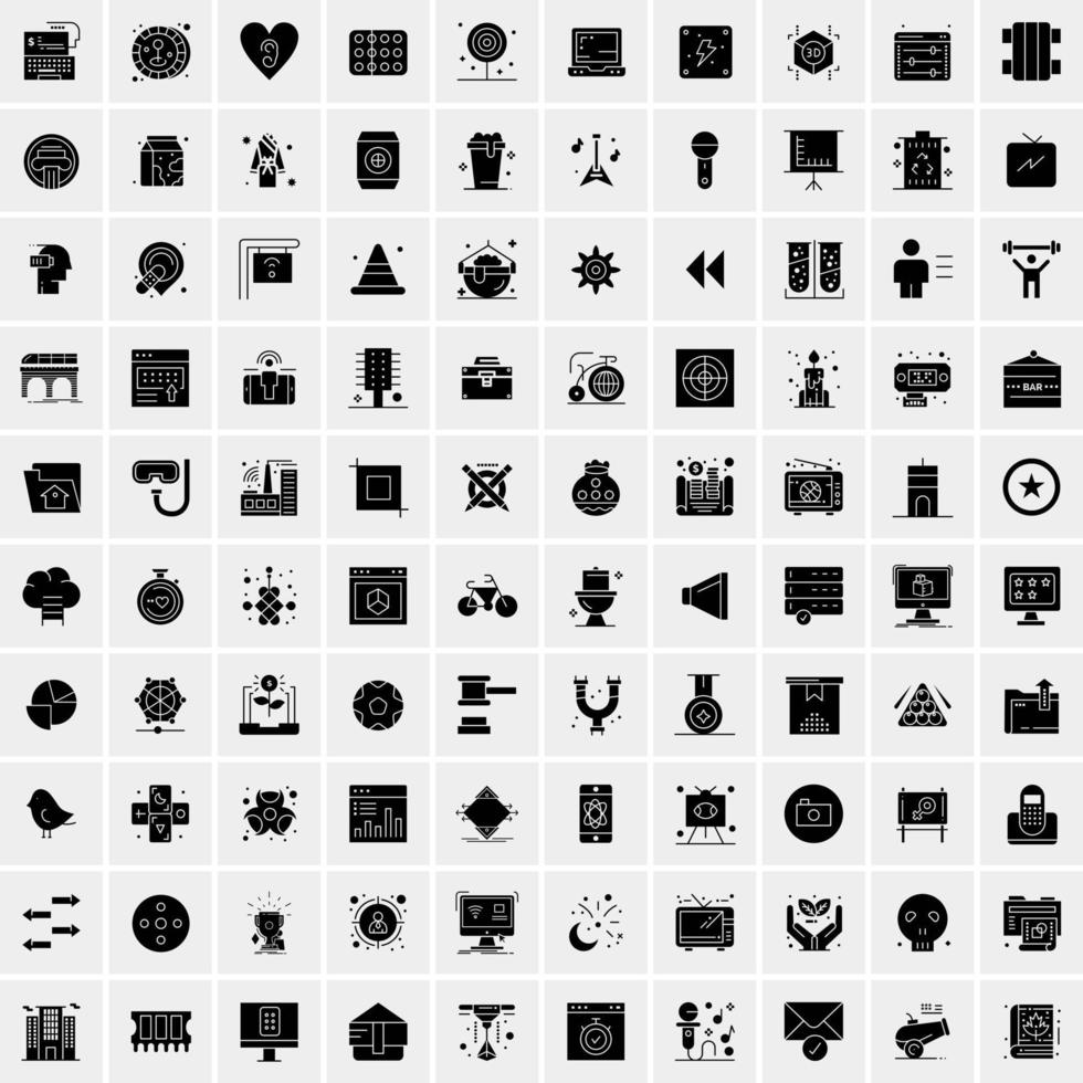 Set of 100 Business Solid Glyph icons vector
