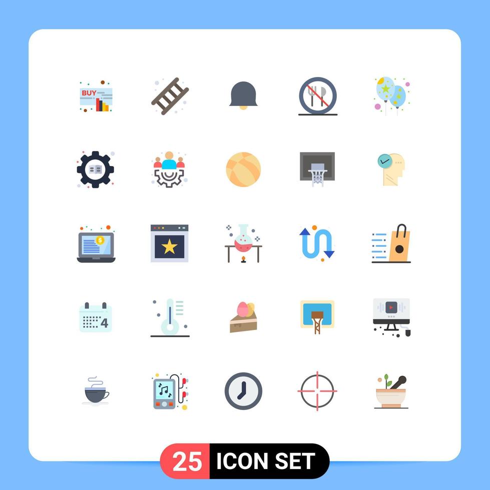 grupo de 25 signos y símbolos de colores planos para eventos sin escaleras prohibido comer elementos de diseño de vectores editables