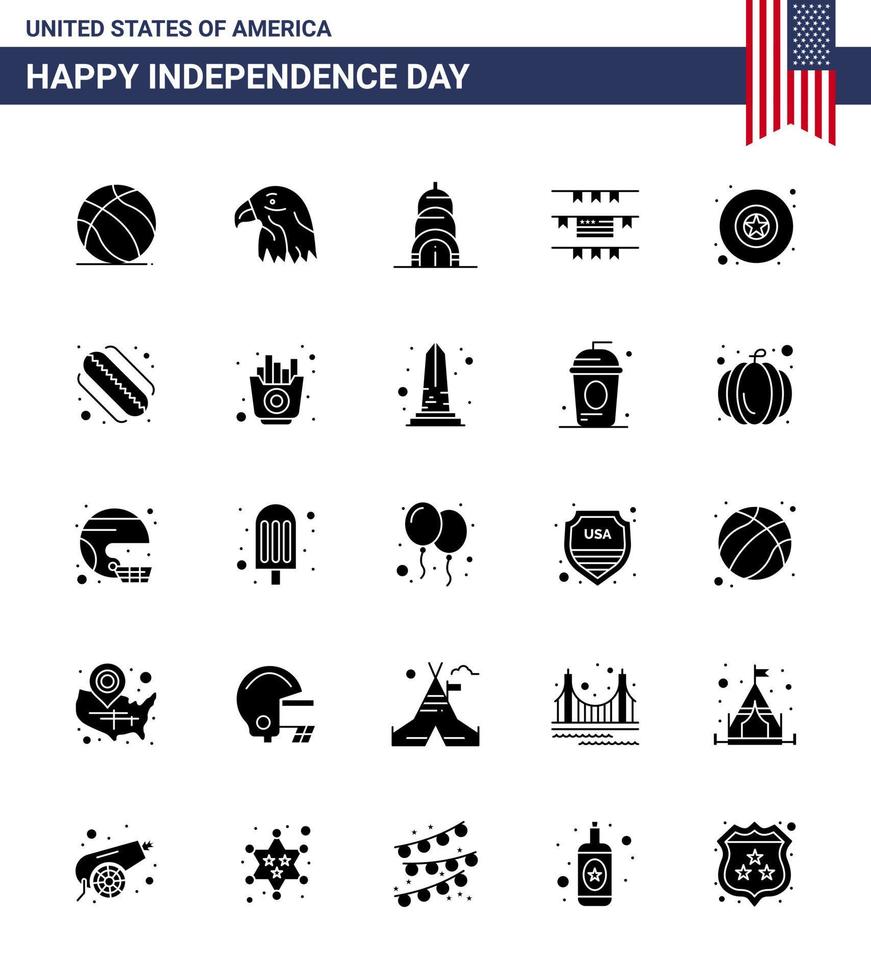 25 Creative USA Icons Modern Independence Signs and 4th July Symbols of american military chrysler badge party decoration Editable USA Day Vector Design Elements