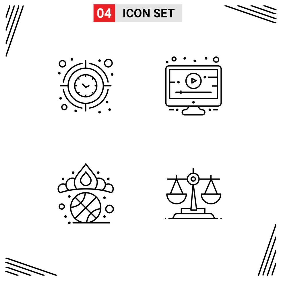 Stock Vector Icon Pack of 4 Line Signs and Symbols for clock diadem time online winner Editable Vector Design Elements