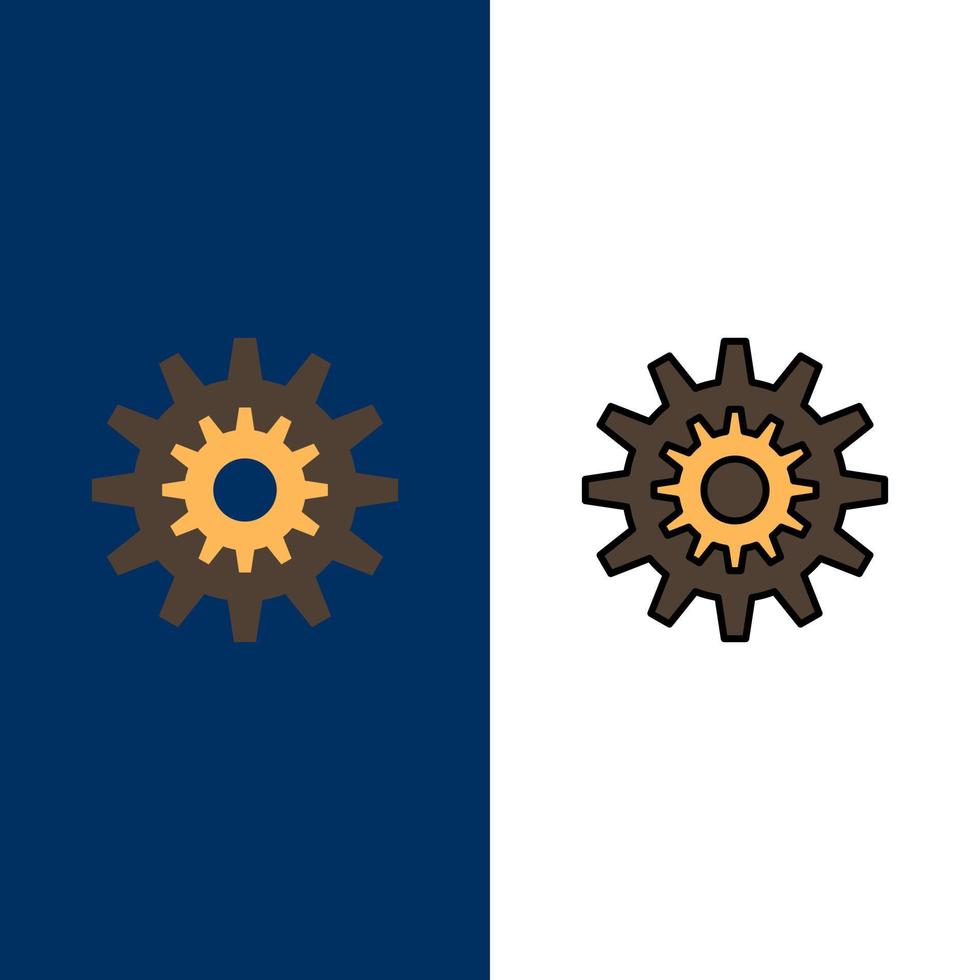 Settings Cog Gear Production System Wheel Work  Icons Flat and Line Filled Icon Set Vector Blue Background