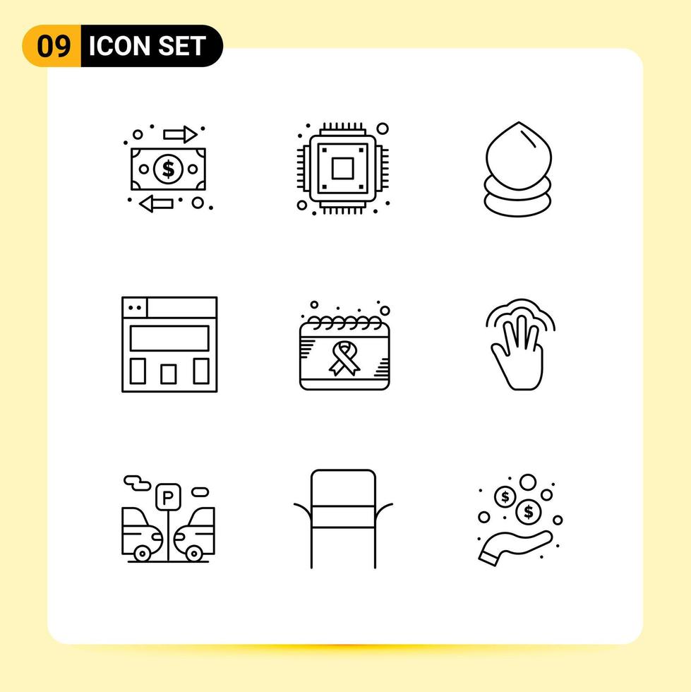 Editable Vector Line Pack of 9 Simple Outlines of world day eco cancer layout Editable Vector Design Elements