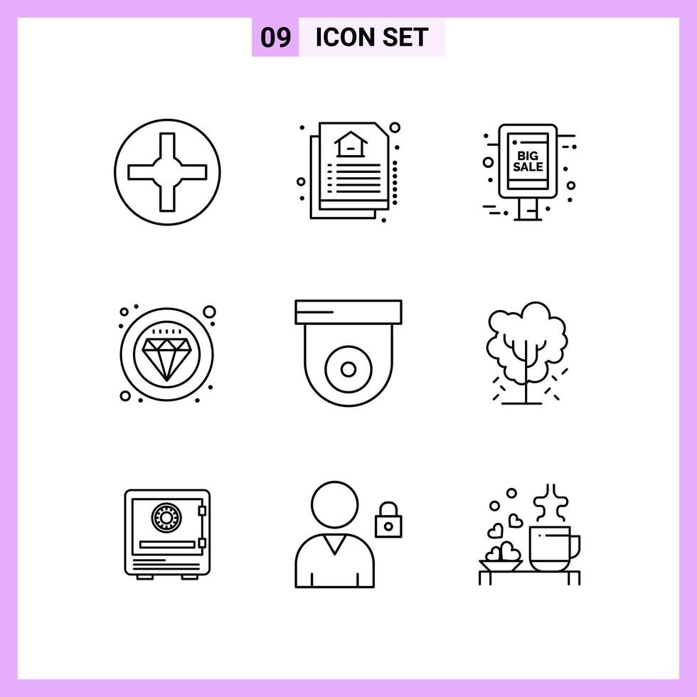 9 Icons in Line Style. Outline Symbols on White Background. Creative Vector Signs for Web mobile and Print.