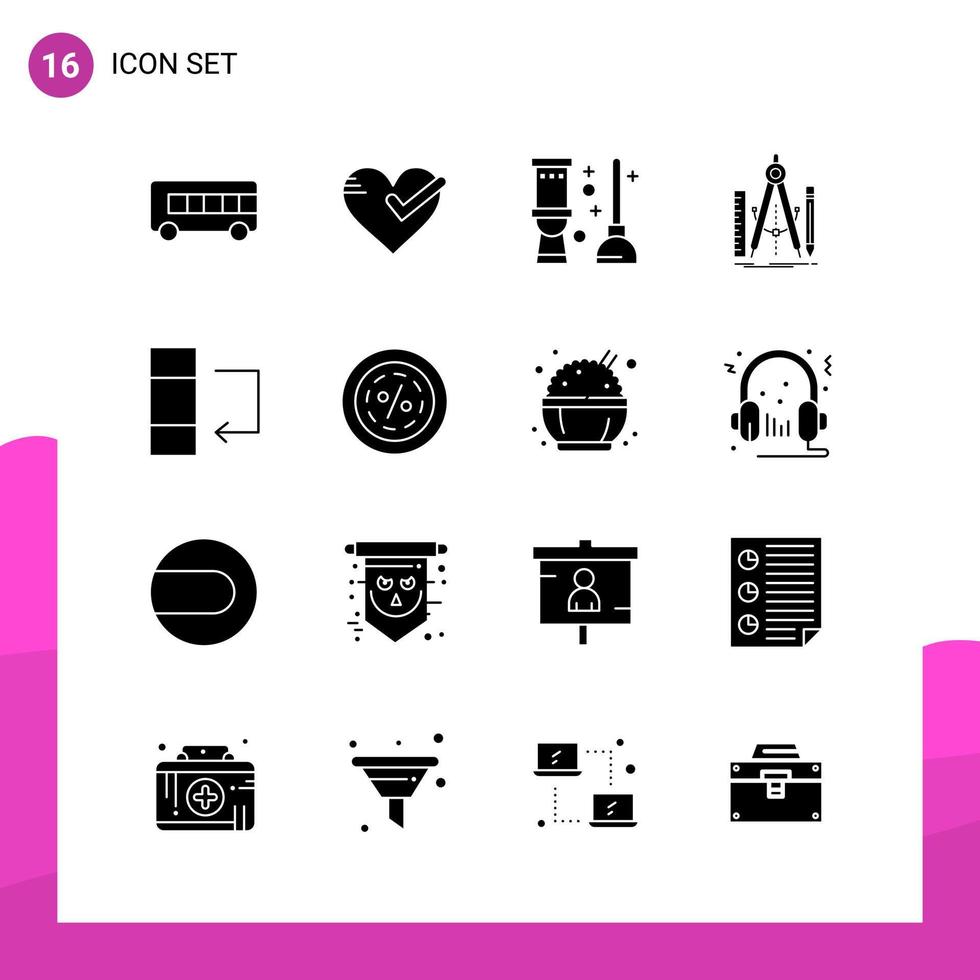Glyph Icon set. Pack of 16 Solid Icons isolated on White Background for responsive Website Design Print and Mobile Applications. vector