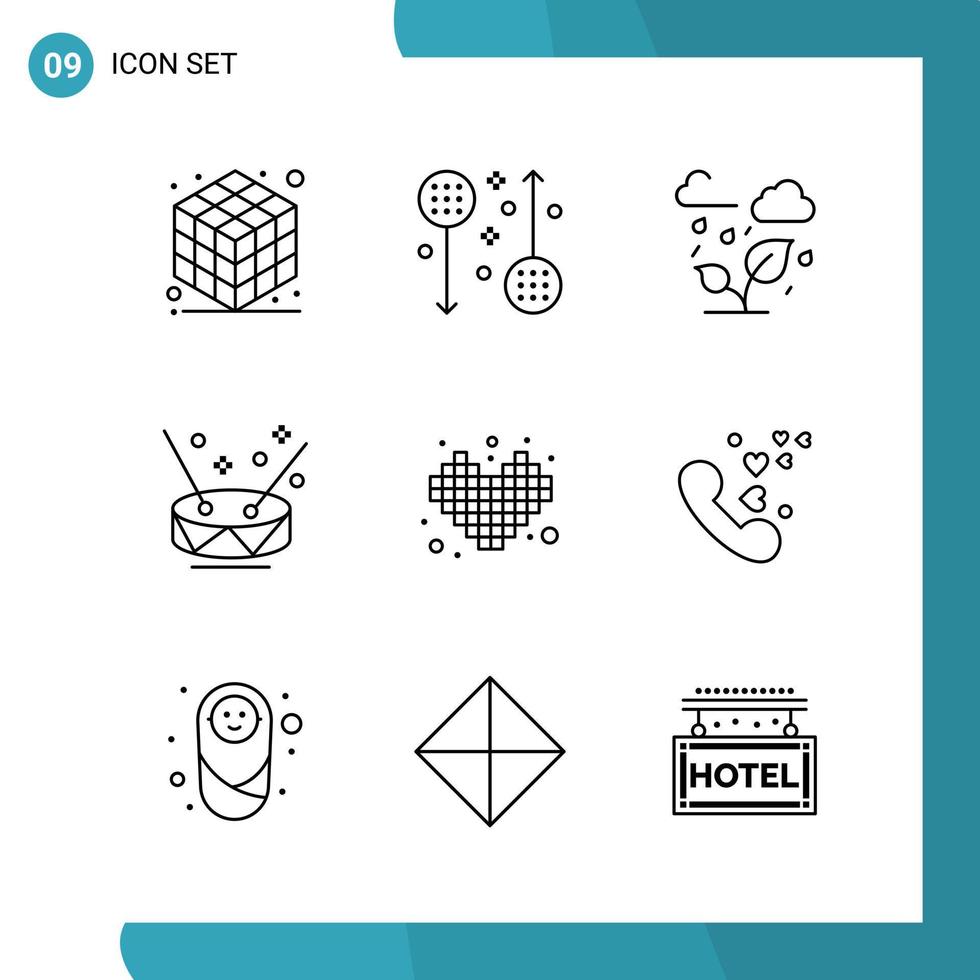 Vector Pack of 9 Outline Symbols. Line Style Icon Set on White Background for Web and Mobile.