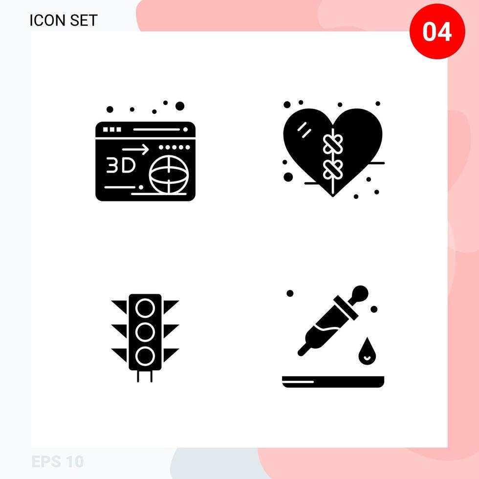 Vector Pack of 4 Icons in Solid Style. Creative Glyph Pack isolated on White Background for Web and Mobile.