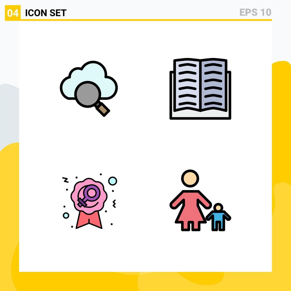 Stock Vector Icon Pack of 4 Line Signs and Symbols for cloud sign achievement wreath child Editable Vector Design Elements