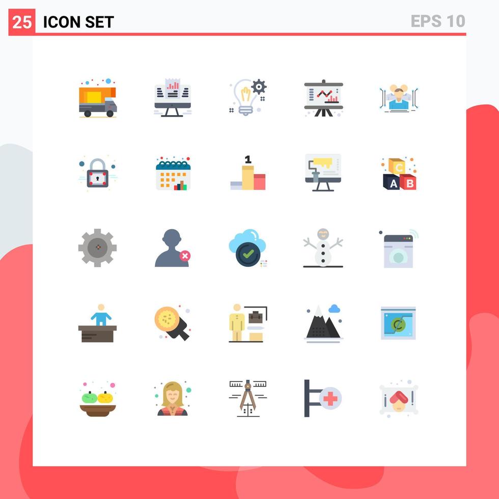 Mobile Interface Flat Color Set of 25 Pictograms of anthropometry company bulb chart setting Editable Vector Design Elements
