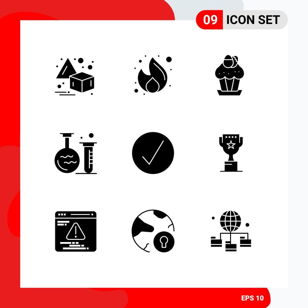 Set of 9 Vector Solid Glyphs on Grid for success lab egg flask easter Editable Vector Design Elements