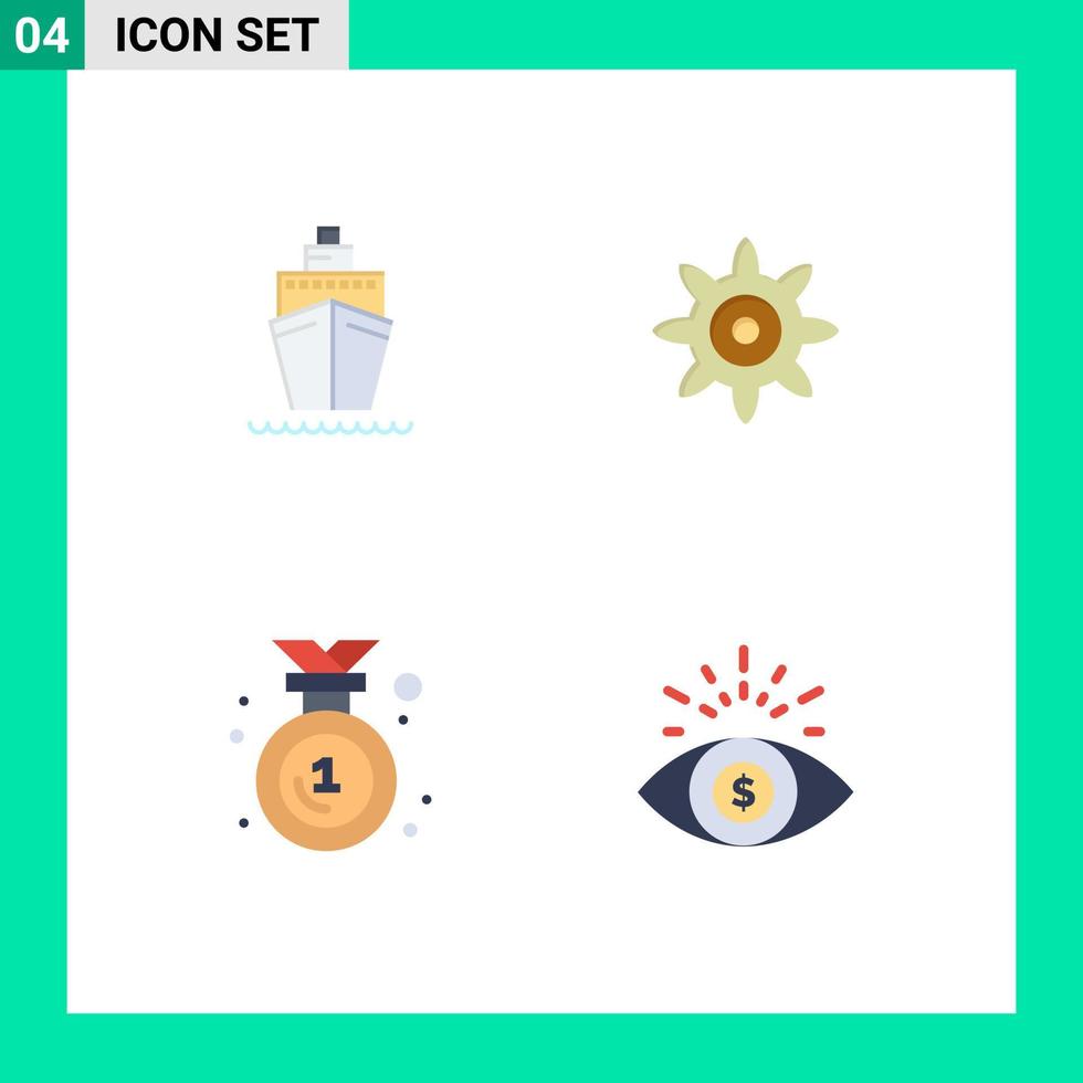 Pictogram Set of 4 Simple Flat Icons of boat medal vessel award investment Editable Vector Design Elements