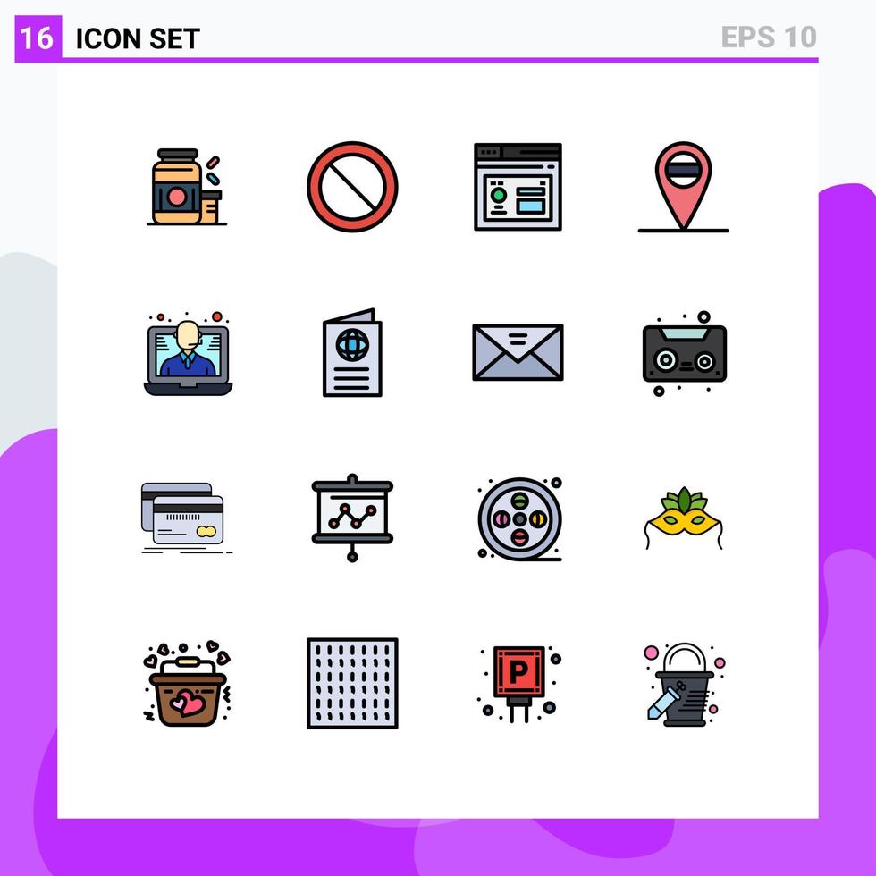 Universal Icon Symbols Group of 16 Modern Flat Color Filled Lines of card support browser help placeholder Editable Creative Vector Design Elements