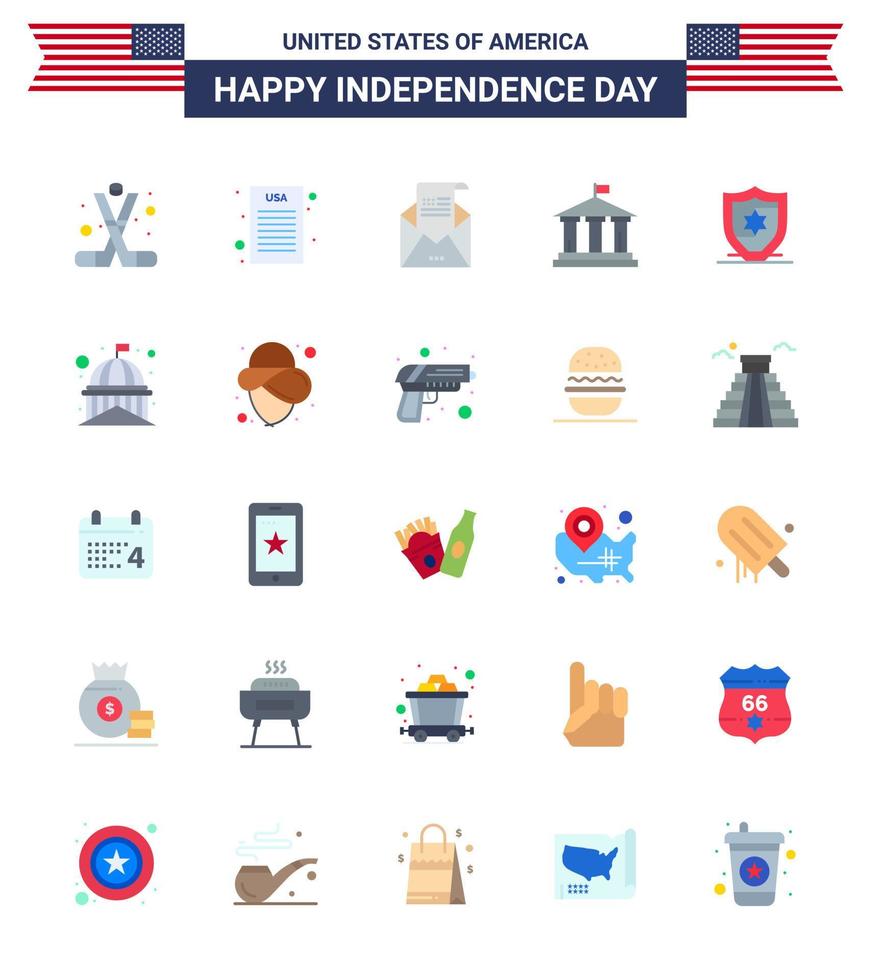 Set of 25 Vector Flats on 4th July USA Independence Day such as american american email flag mail Editable USA Day Vector Design Elements