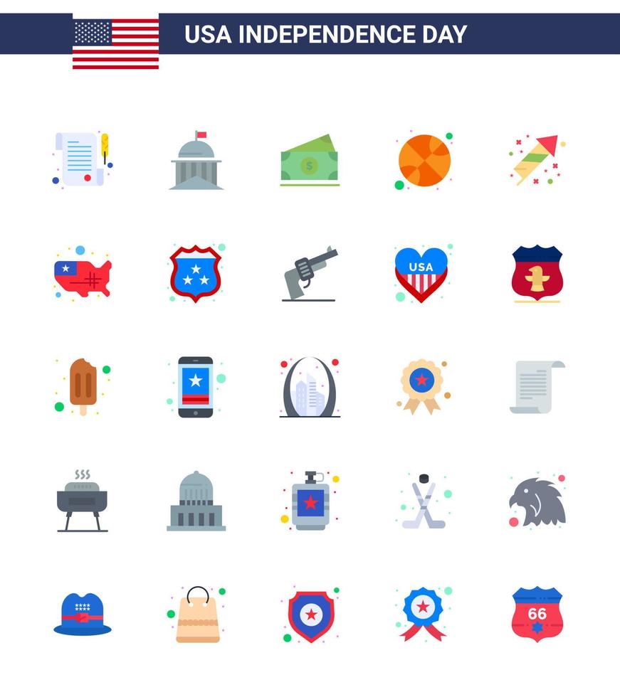 25 iconos creativos de estados unidos signos de independencia modernos y símbolos del 4 de julio del día de la festividad dólar deportes baloncesto elementos de diseño vectorial editables del día de estados unidos vector